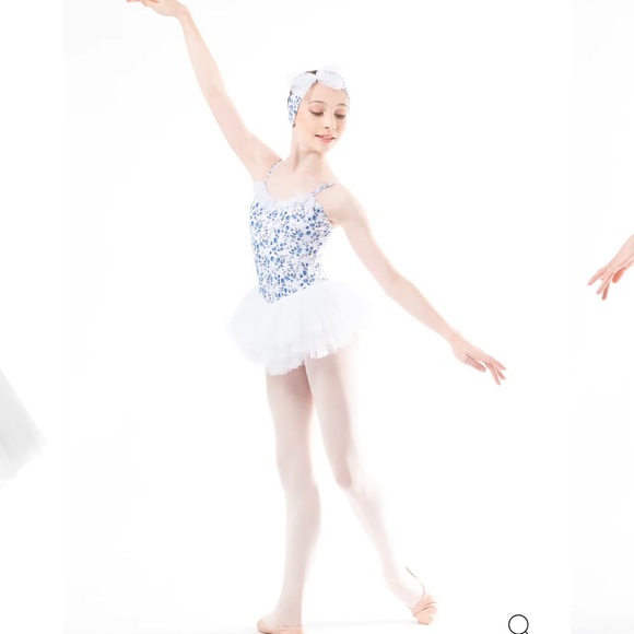 Danse de Paris FLORETTE TUTU WHITE with hair blossom, blue floral child Large - Picture 5 of 14